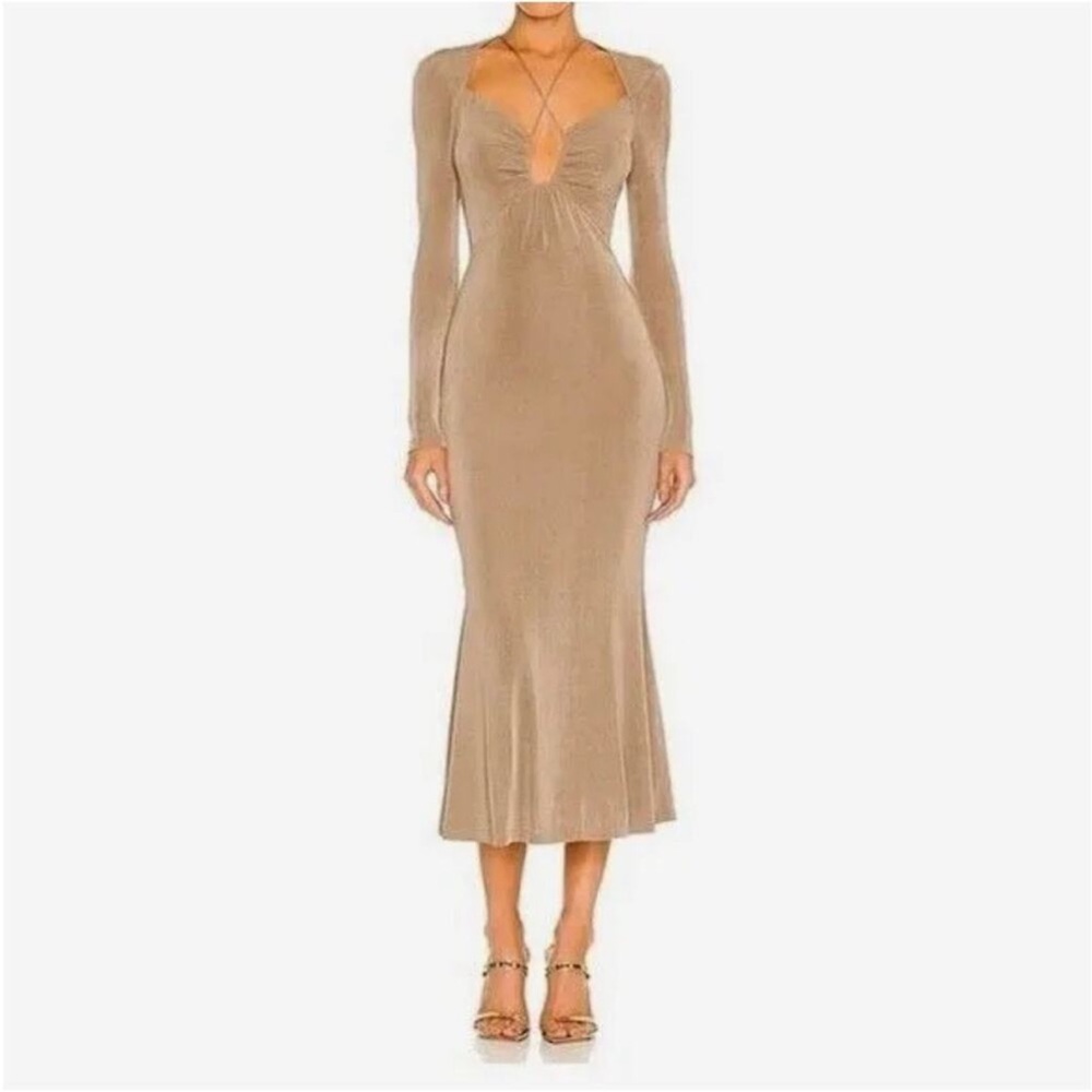 Jason Wu Engracia Tan Long Sleeve Plunge Neck JerseyMidi Dress